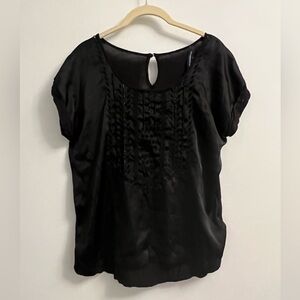 French Connection Short Sleeve Blouse - Beaded - Black - Size M